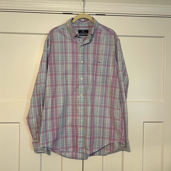Vineyard Vines Men's Purple Plaid Shirt - Picture 1 of 2